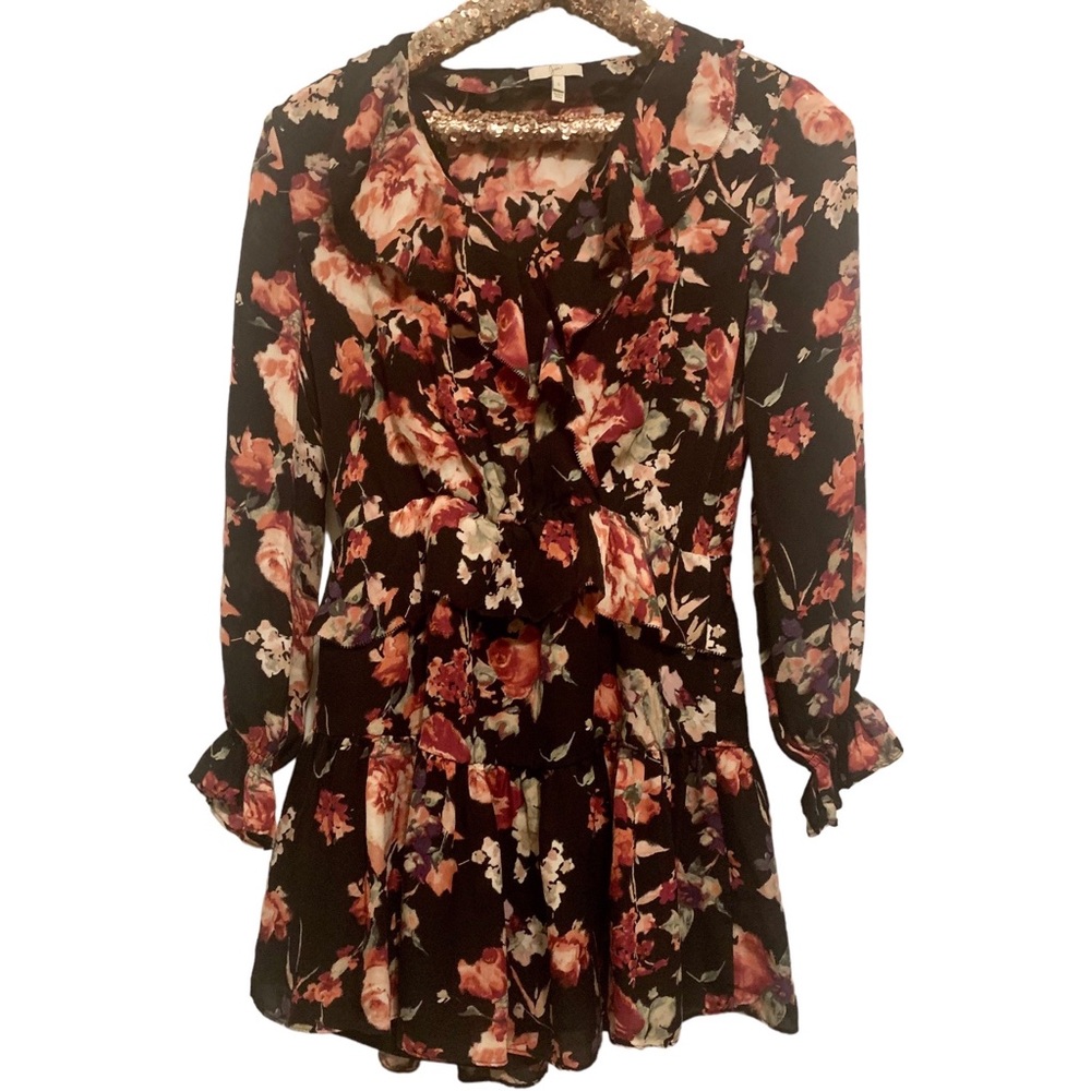 Joie Joada Floral Silk Ruffled Long Sleeve Dress Size Small